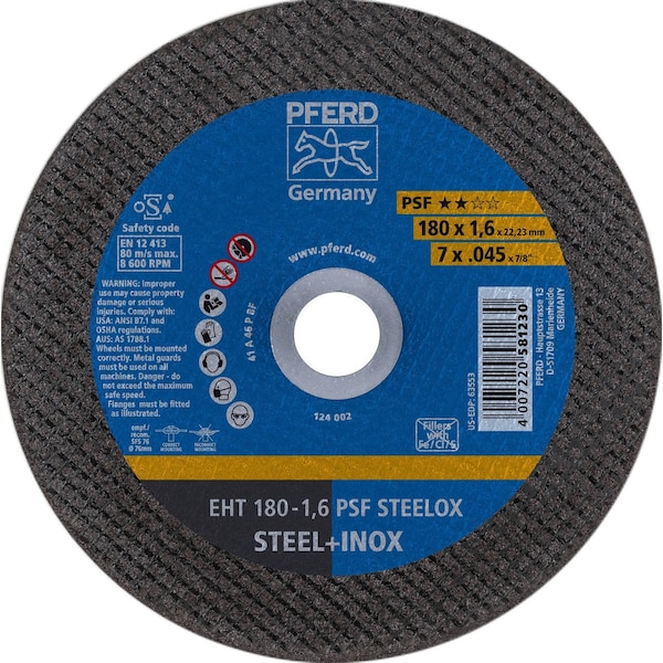 Pferd 63553 7in x .045in Cut-Off Wheel 7/8in AH A46P PSF-INOX Type 1 63553-PFERD - main